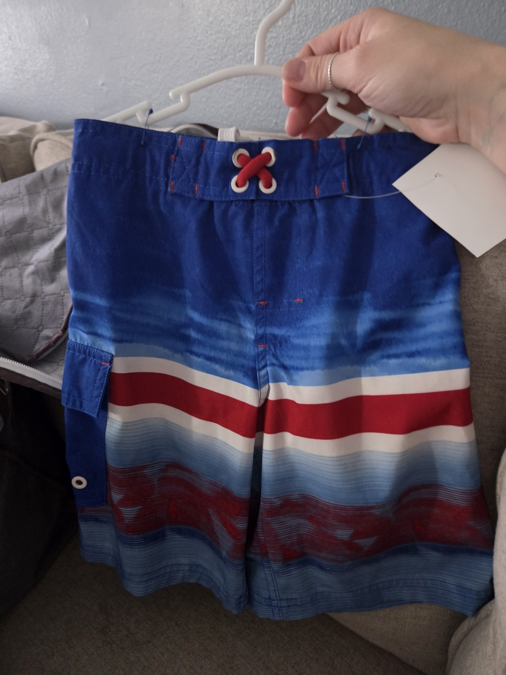 wonder nation Blue, Red & White Striped Swim Shorts